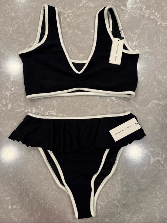 Montce Other - Montce Olivia Culpo Black Cream White Terry Rib Bikini Set Medium NWT